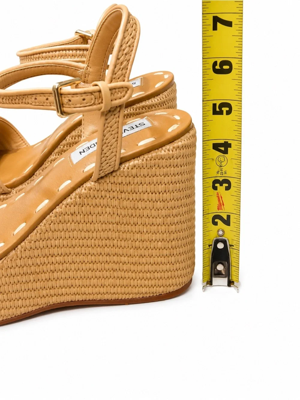 Steve Madden Tan Woven Platform Wedge Sandals with Ankle Strap